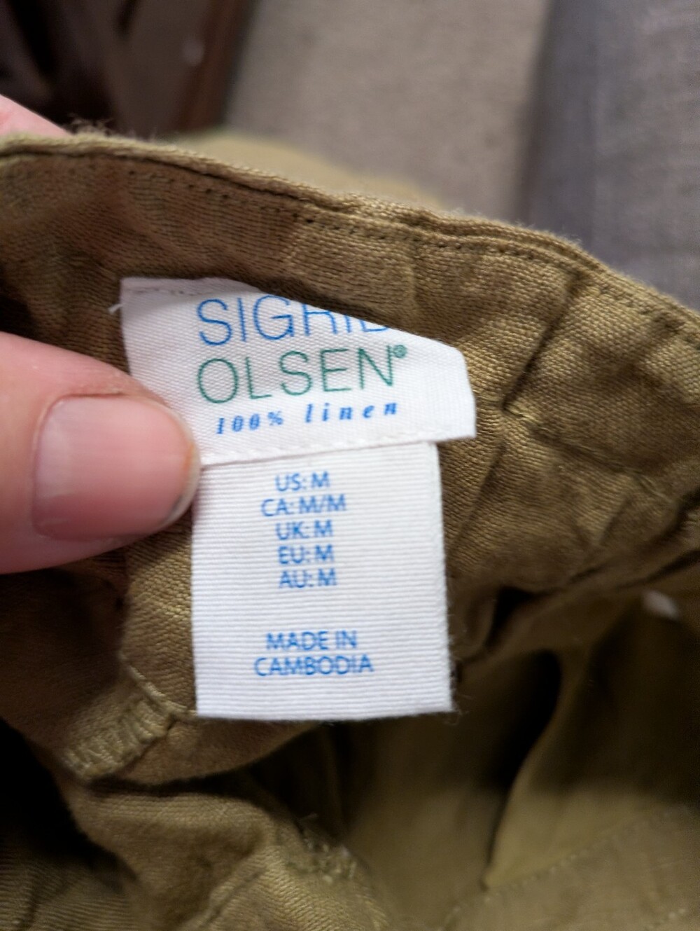 Sigrid Olsen NWT Vintage Look Olive Green Linen Shorts Size Medium - Picture 4 of 5